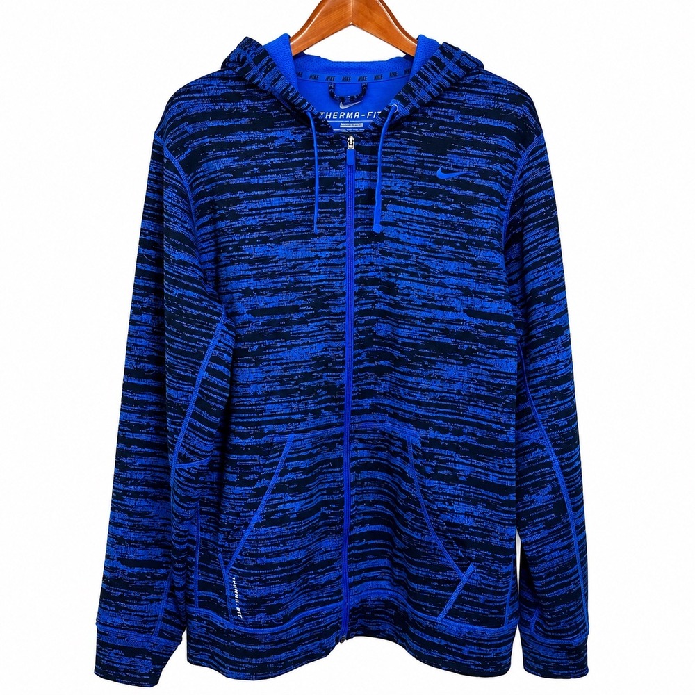 Nike Mens Therma-FIT Full Zip Hoodie Blue Black Space Dye 652918-480 Large